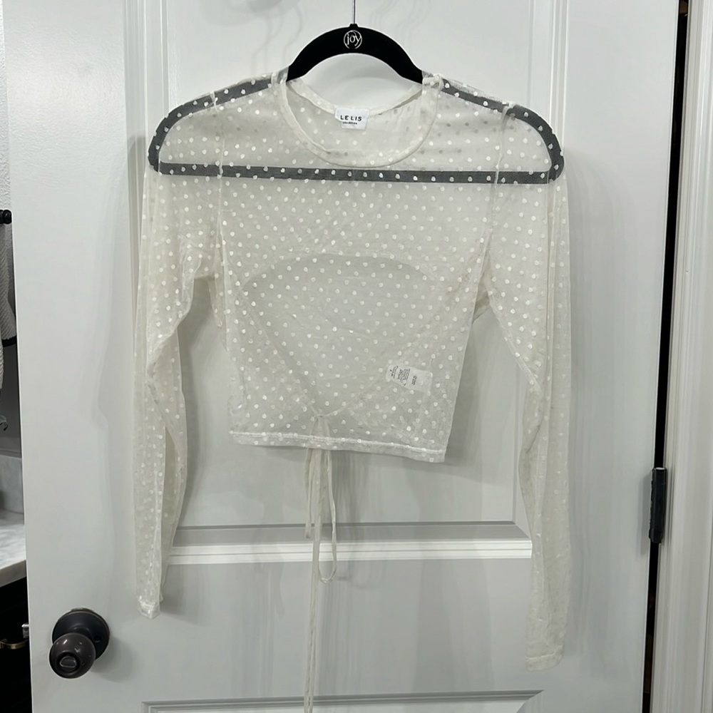 Le Lis Mesh Polka Dot Long Sleeve Tie-back Top